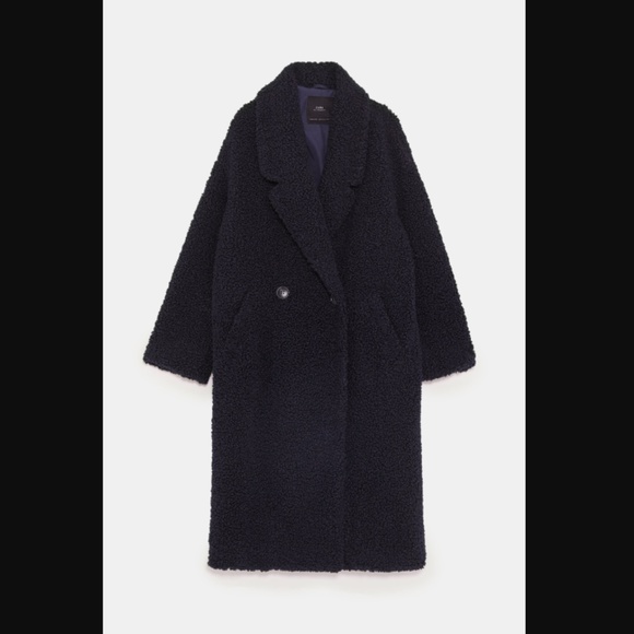 zara navy teddy coat